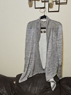 Miss Me Heather Gray Open Front Waterfall Cardigan